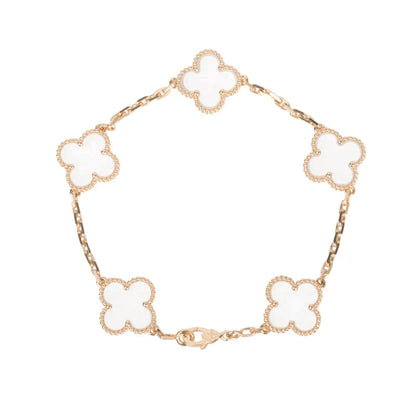 [Bijoux de luxe] Bracelet en or rose avec cristaux de roche et 5 motifs de trèfle