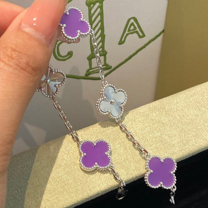 [Bijoux de luxe] BRACELET TRÈFLE 5 MOTIFS VIOLET VIOLET ARGENT