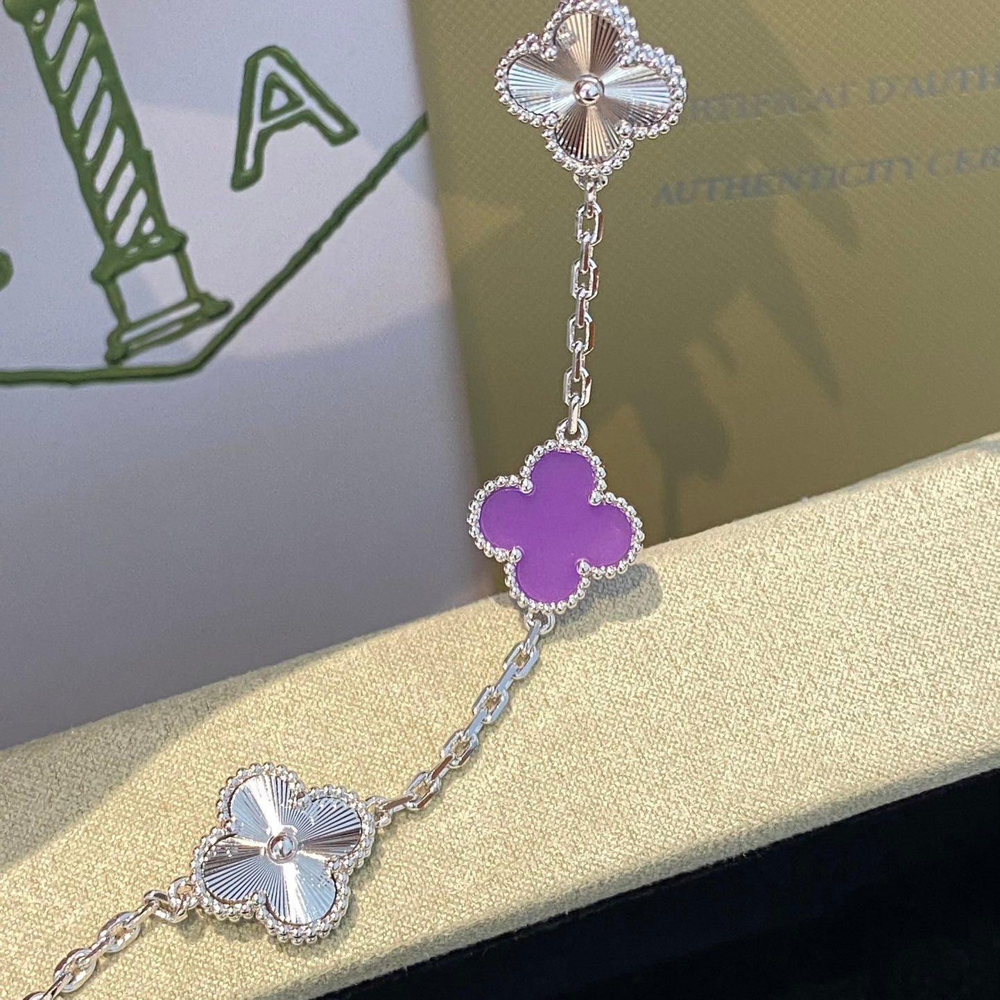 [Bijoux de luxe] BRACELET TRÈFLE 5 MOTIFS VIOLET VIOLET ARGENT