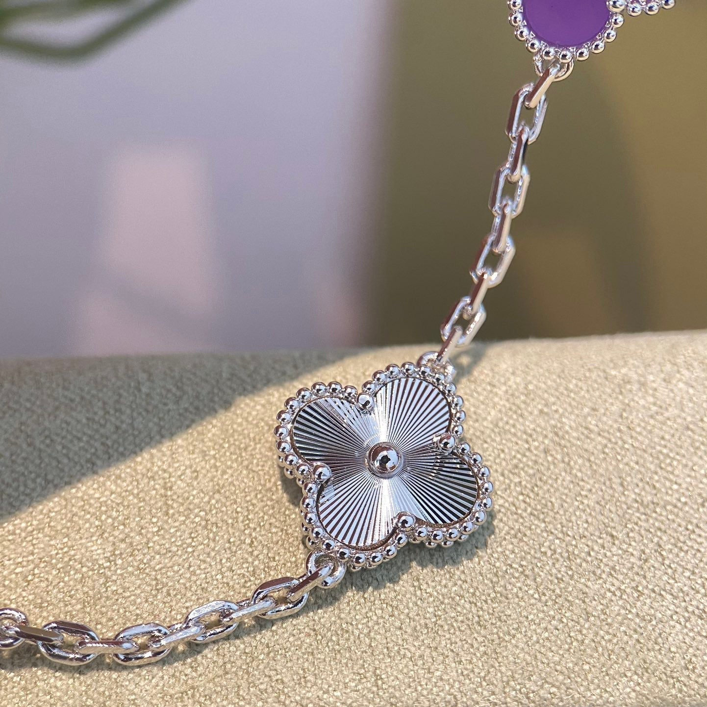 [Bijoux de luxe] BRACELET TRÈFLE 5 MOTIFS VIOLET VIOLET ARGENT
