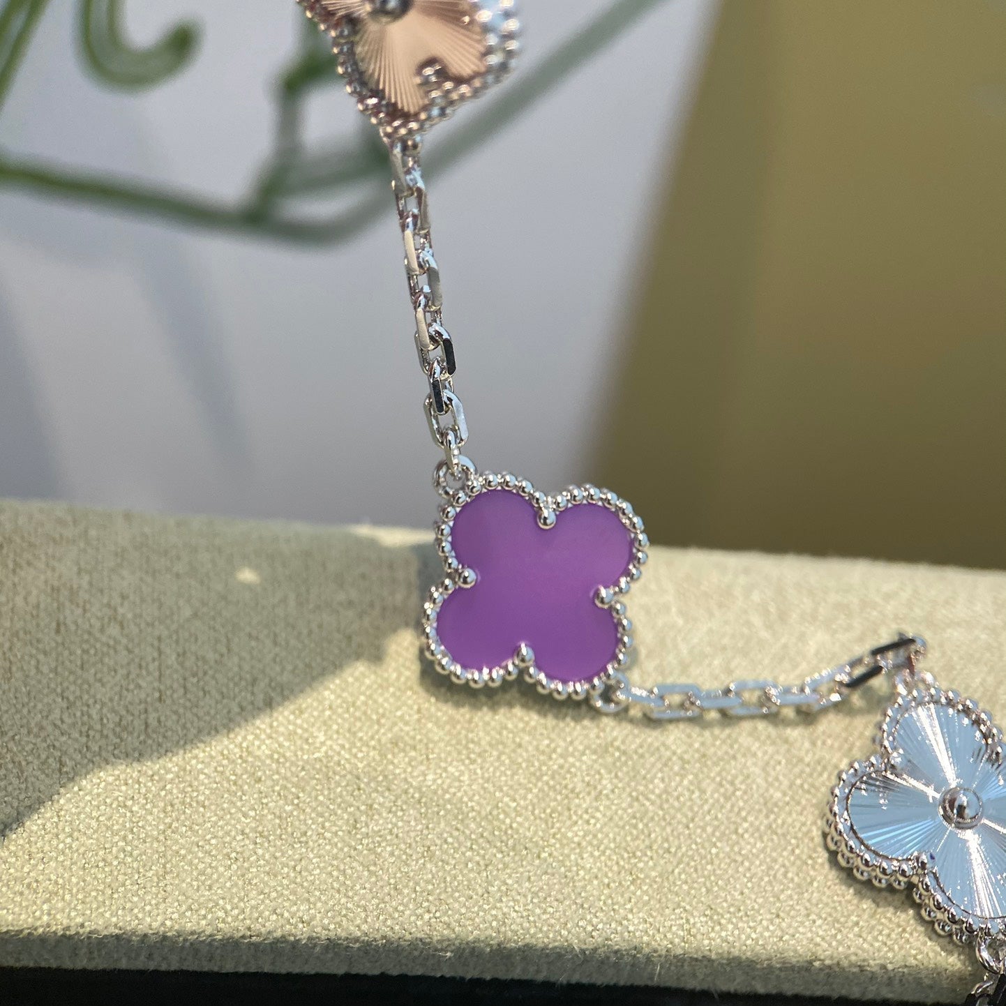 [Bijoux de luxe] BRACELET TRÈFLE 5 MOTIFS VIOLET VIOLET ARGENT