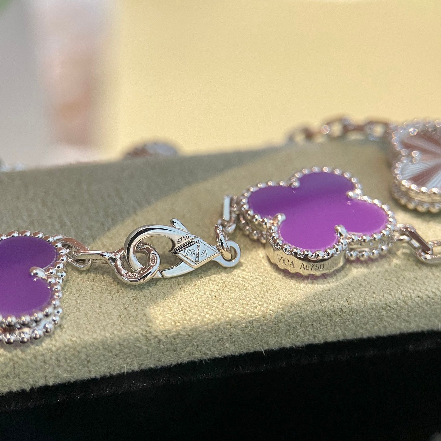 [Bijoux de luxe] BRACELET TRÈFLE 5 MOTIFS VIOLET VIOLET ARGENT