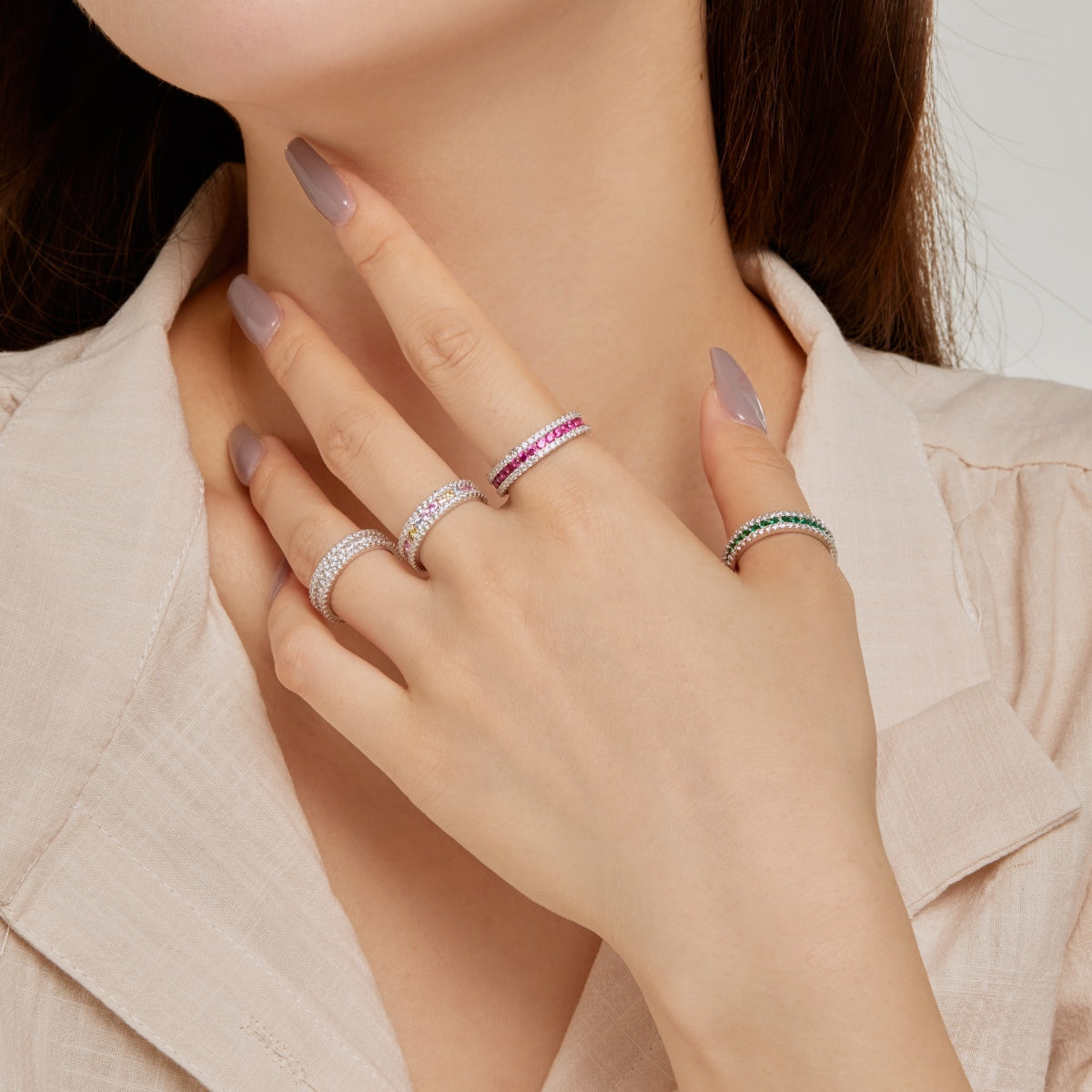 [Luxe Jewelry]Delicate Colorful Round Cut Daily Ring