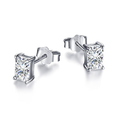 [Luxe Jewelry]Stylish Shiny Rectangular Center Stone Stud Earrings