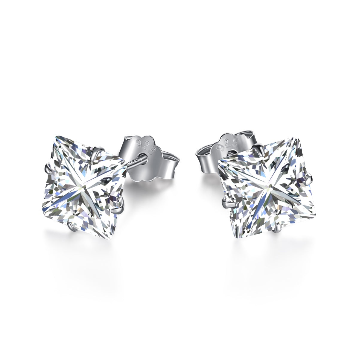 [Bijoux de luxe] Boucles d'oreilles à tige élégantes et brillantes avec pierre centrale carrée