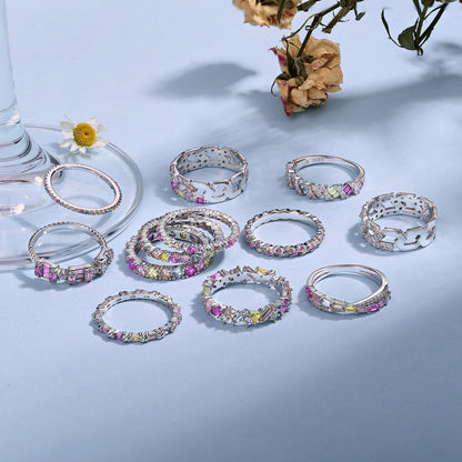 [Luxe Jewelry]Ornate Colorful Round Cut Tennis Ring