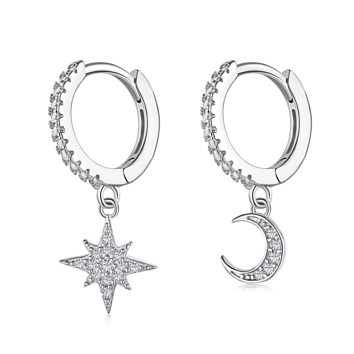 [Luxe Jewelry]Star and Moon Asymmetric Earrings