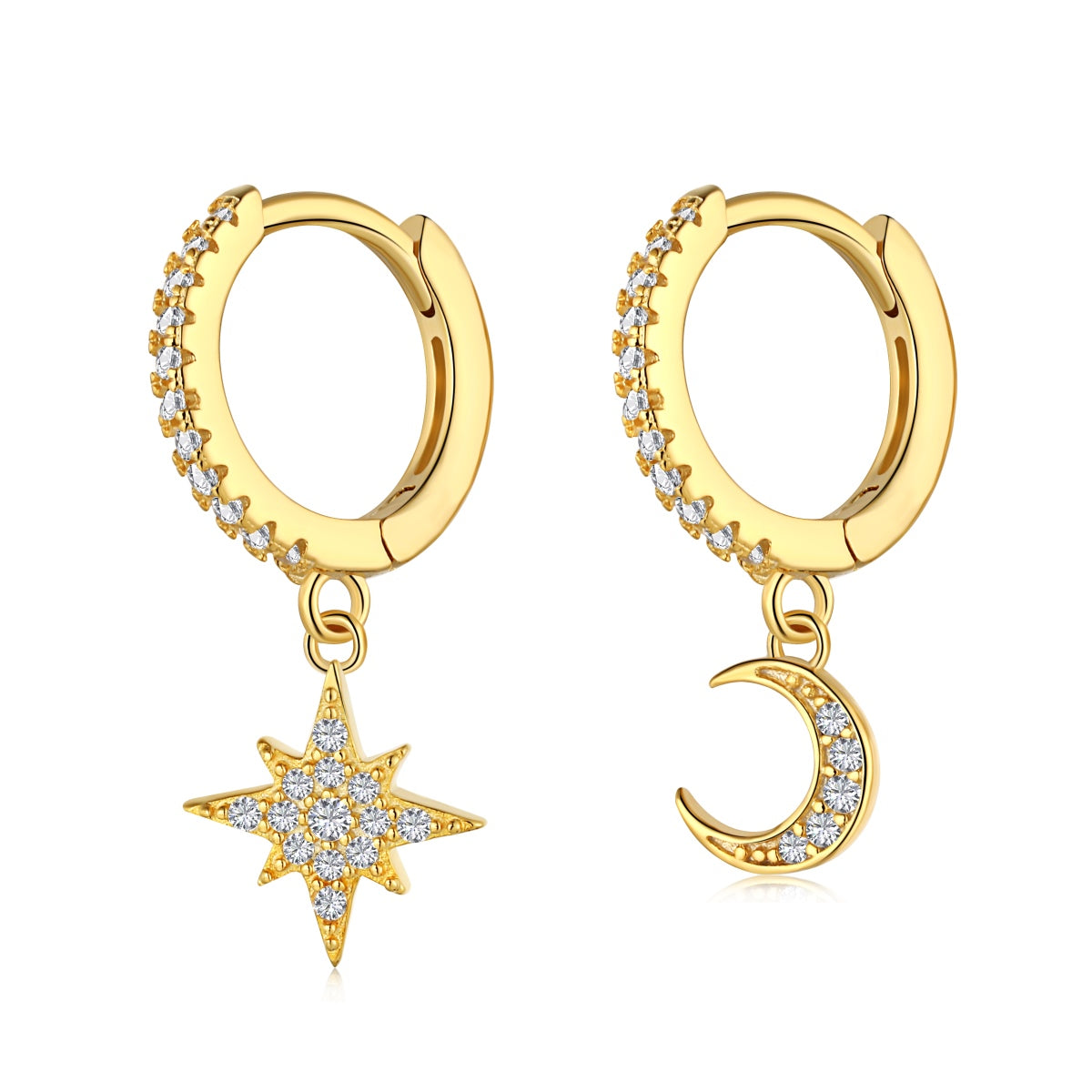 [Luxe Jewelry]Star and Moon Asymmetric Earrings