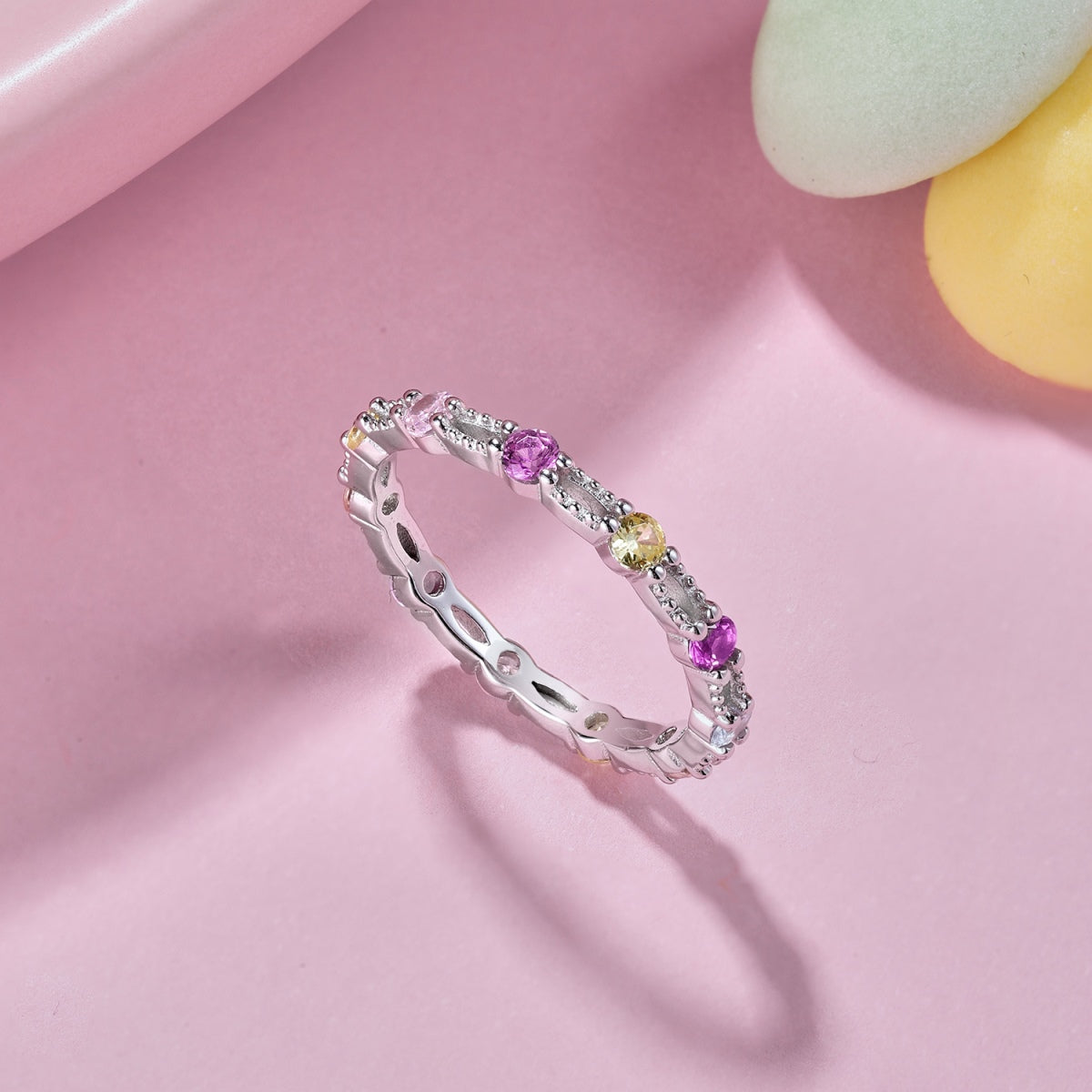 [Luxe Jewelry]Sparkling Colorful Round Cut Tennis Ring