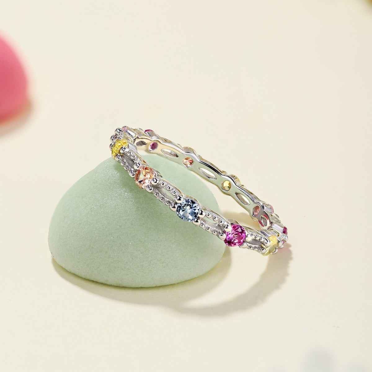 [Luxe Jewelry]Sparkling Colorful Round Cut Tennis Ring