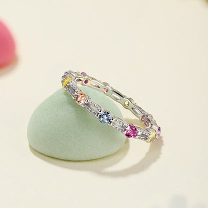 [Luxe Jewelry]Sparkling Colorful Round Cut Tennis Ring