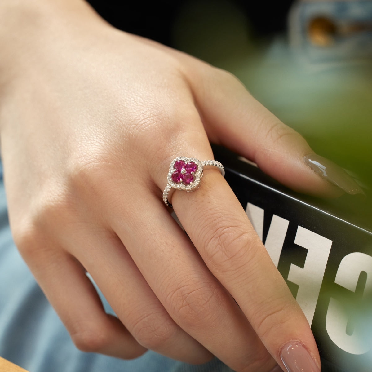 [Luxe Jewelry]Four Leaf Clover Flower Design Ring