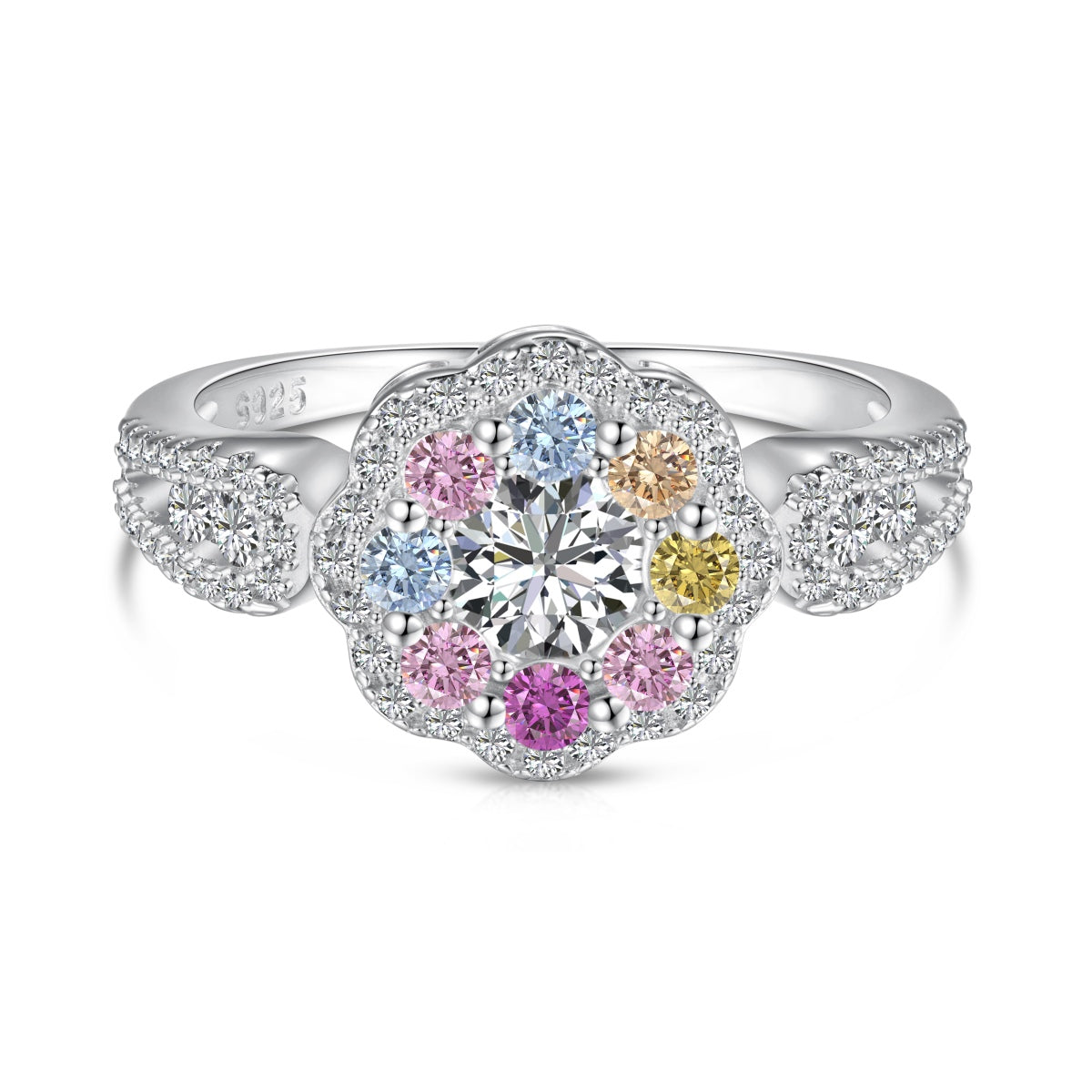 [Luxe Jewelry]Delicate Colorful Round Cut Flower Shape Wedding Ring