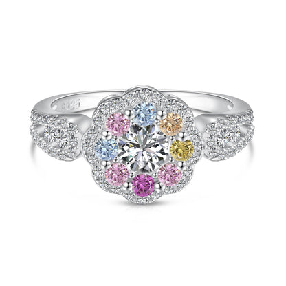 [Luxe Jewelry]Delicate Colorful Round Cut Flower Shape Wedding Ring