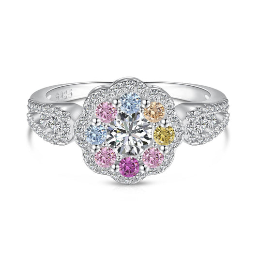 [Luxe Jewelry]Delicate Colorful Round Cut Flower Shape Wedding Ring