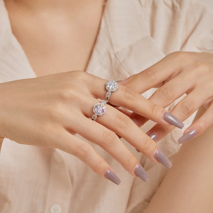 [Luxe Jewelry]Delicate Colorful Round Cut Flower Shape Wedding Ring