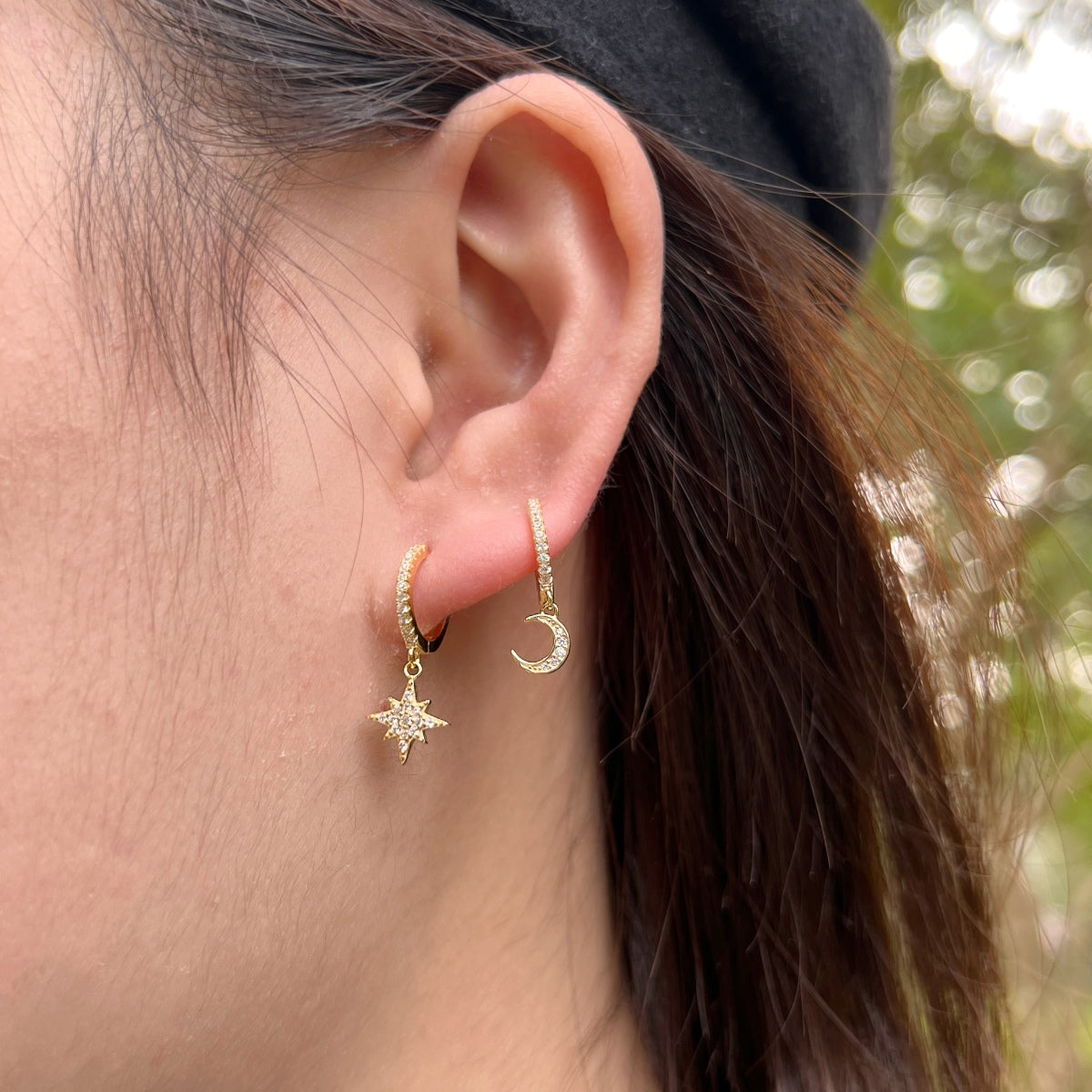 [Luxe Jewelry]Star and Moon Asymmetric Earrings