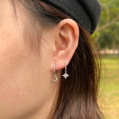[Luxe Jewelry]Star and Moon Asymmetric Earrings