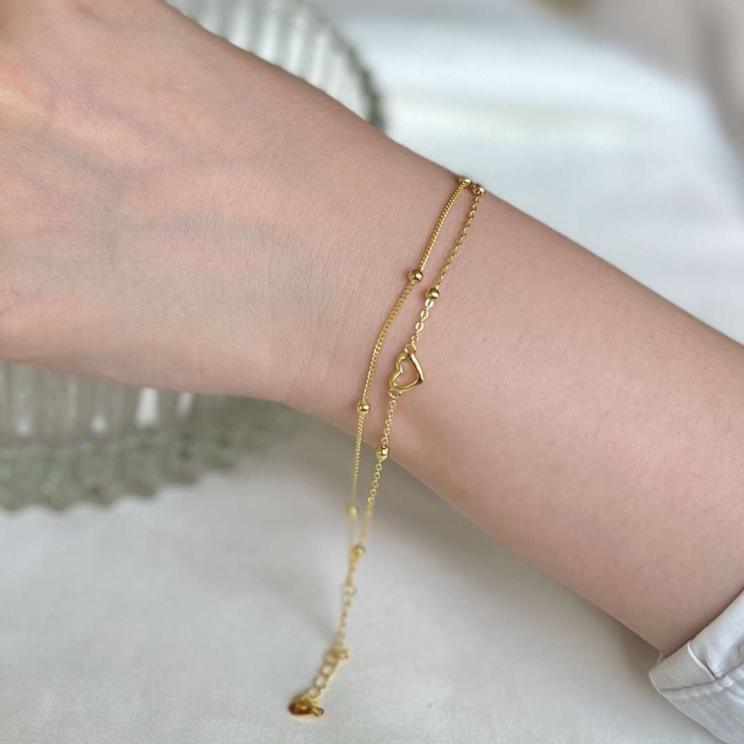 [Luxe Jewelry]Dainty Double Layer Love Heart Bracelet