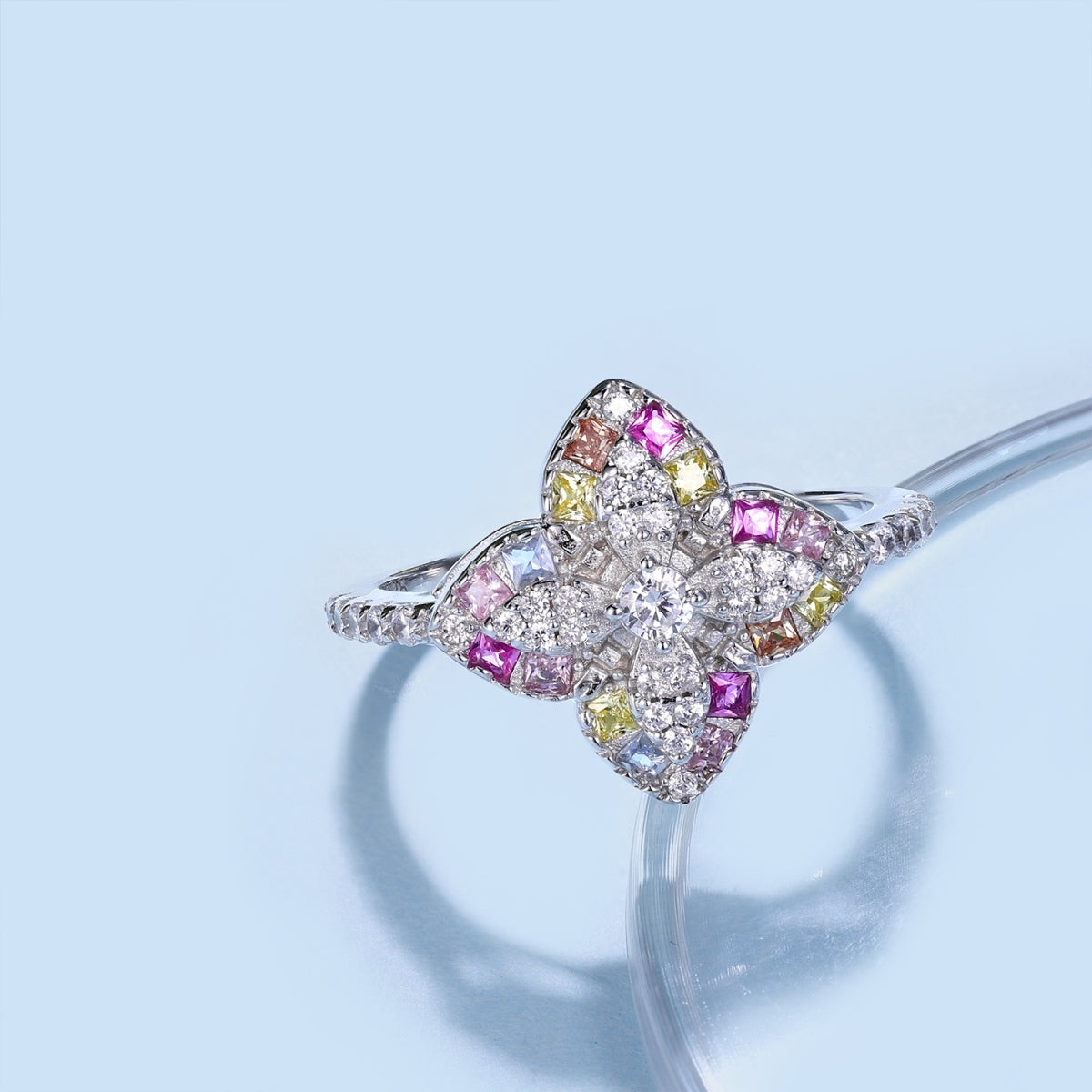 [Luxe Jewelry]Luxurious Colorful Flower Shape Banquet Ring