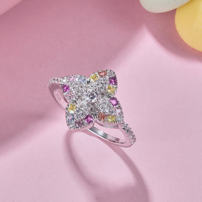 [Luxe Jewelry]Luxurious Colorful Flower Shape Banquet Ring