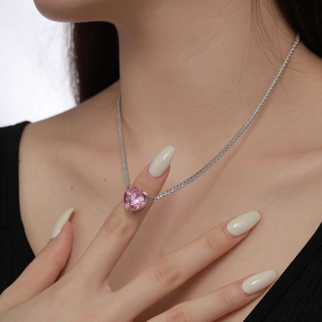 [Luxe Jewelry]8.0 Carat Versatile Colorful Sweet Heart-Shaped Tennis Necklace