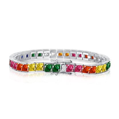 [Luxe Jewelry]Radiant Colorful Princess Cut Tennis Bracelet