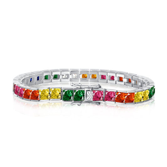 [Luxe Jewelry]Radiant Colorful Princess Cut Tennis Bracelet