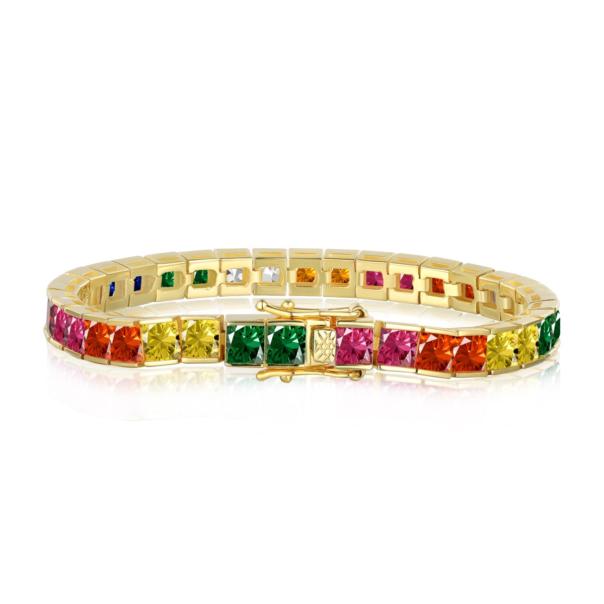 [Luxe Jewelry]Radiant Colorful Princess Cut Tennis Bracelet