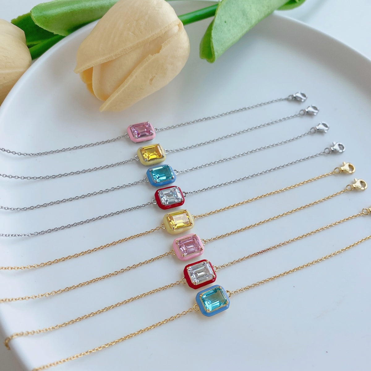 [Luxe Jewelry]2.0 Carat Sparkling Colorful Emerald Cut Daily Bracelet