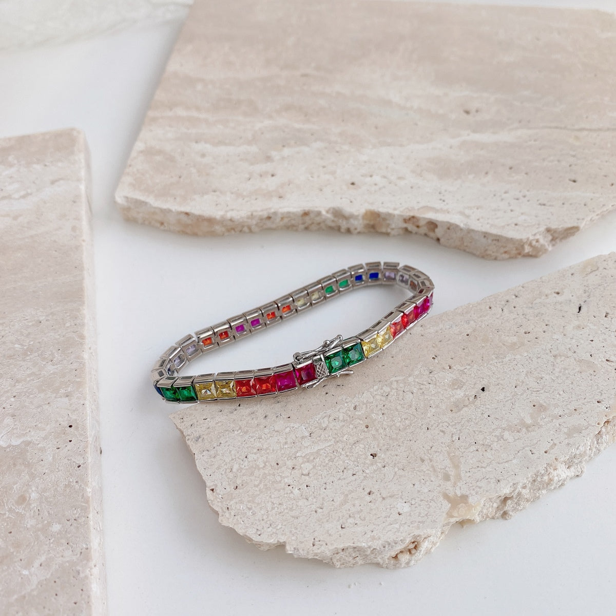 [Luxe Jewelry]Radiant Colorful Princess Cut Tennis Bracelet