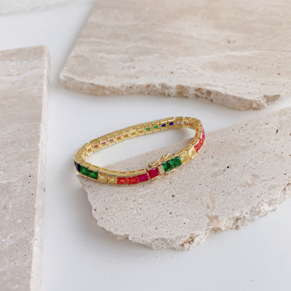 [Luxe Jewelry]Radiant Colorful Princess Cut Tennis Bracelet