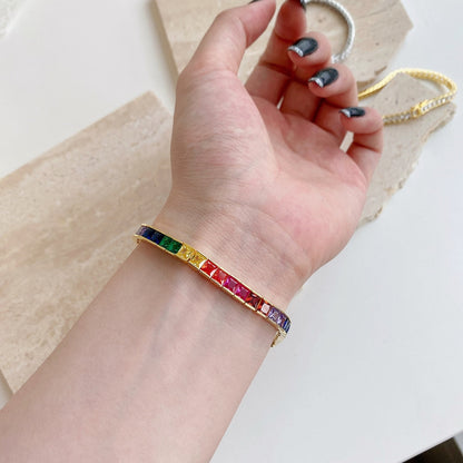 [Luxe Jewelry]Radiant Colorful Princess Cut Tennis Bracelet