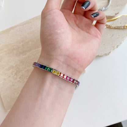 [Luxe Jewelry]Radiant Colorful Princess Cut Tennis Bracelet