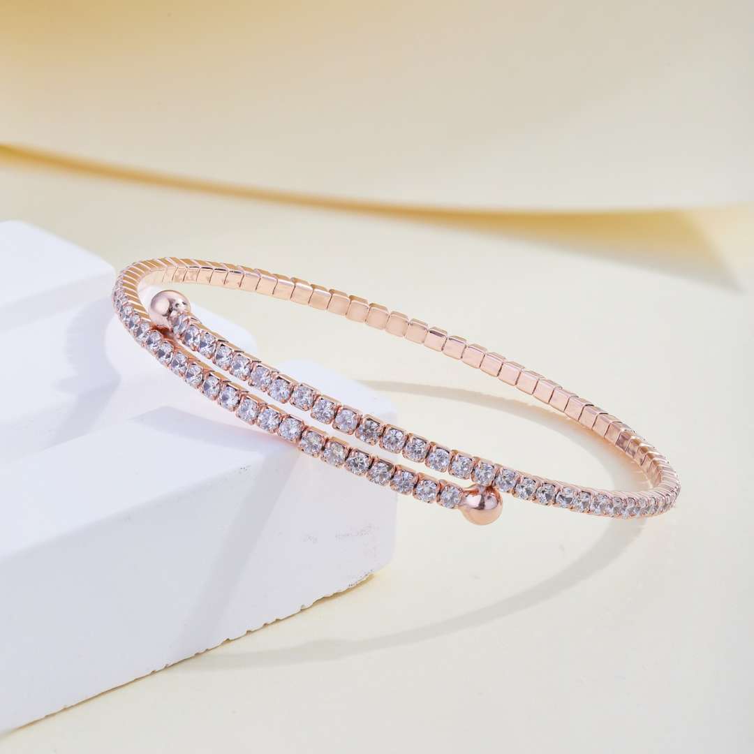 [Luxe Jewelry]Row of Diamonds Round Fashion Bracelet