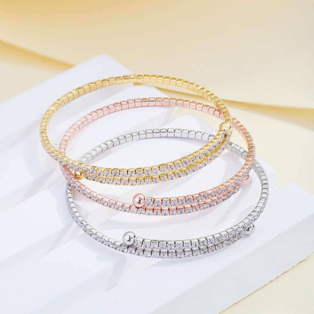 [Luxe Jewelry]Row of Diamonds Round Fashion Bracelet