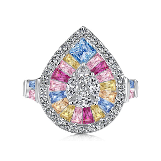 [Luxe Jewelry]Elegant Colorful Water Drop Shape Banquet Ring