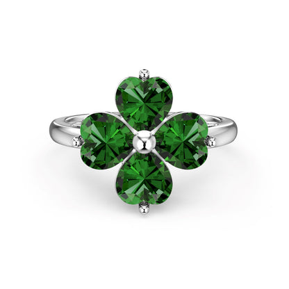 [Luxe Jewelry]Heart-shaped Four-Leaf Clover Ball Ring