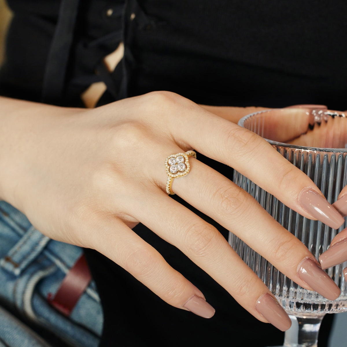 [Luxe Jewelry]Four Leaf Clover Flower Design Ring