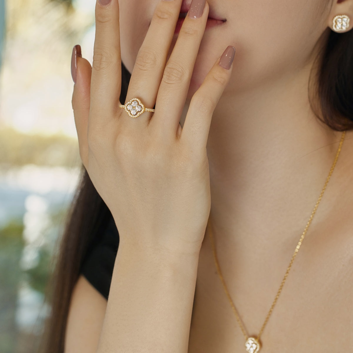 [Luxe Jewelry]Four Leaf Clover Flower Design Ring