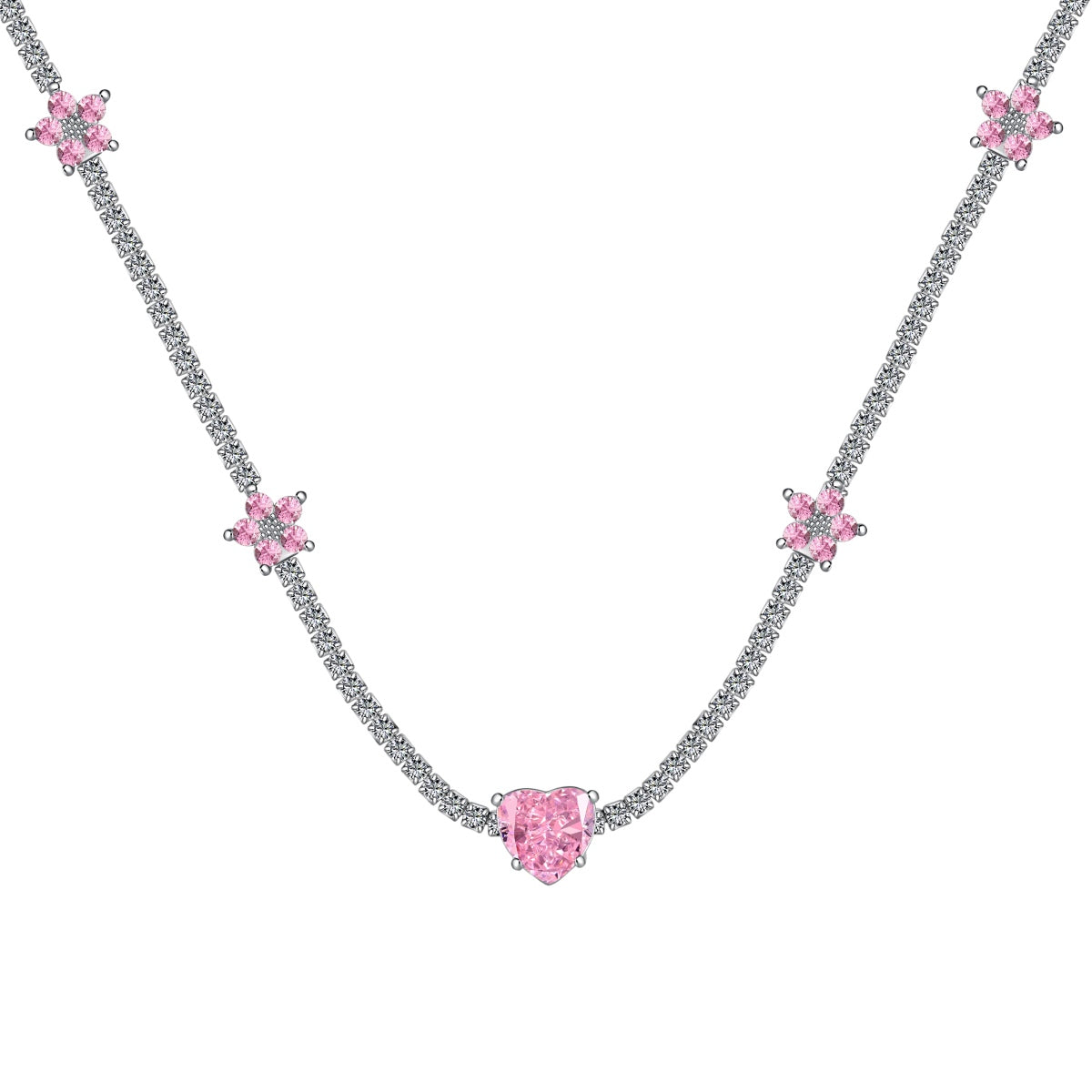 [Luxe Jewelry]Dazzling Pink Heart Flower Necklace