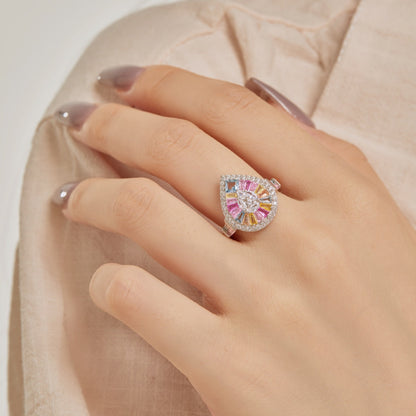 [Luxe Jewelry]Elegant Colorful Water Drop Shape Banquet Ring