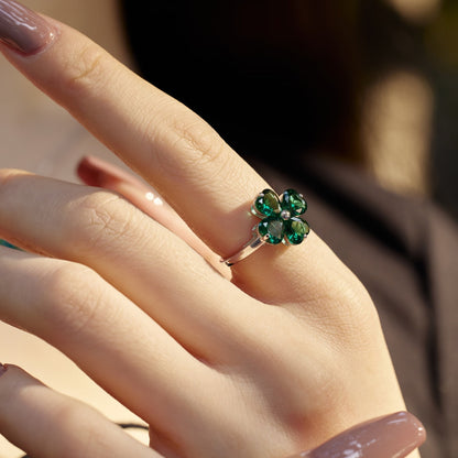 [Luxe Jewelry]Heart-shaped Four-Leaf Clover Ball Ring