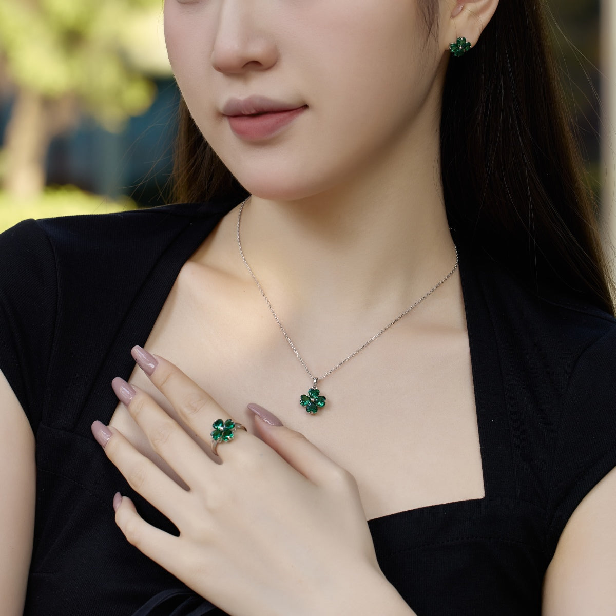 [Luxe Jewelry]Heart-shaped Four-Leaf Clover Ball Ring