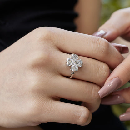 [Luxe Jewelry]Heart-shaped Four-Leaf Clover Ball Ring