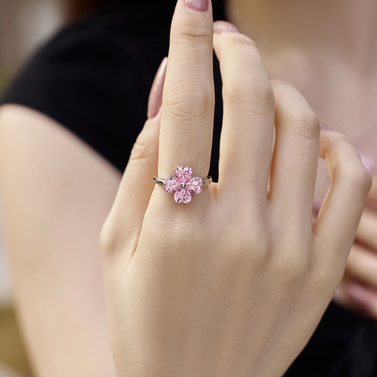 [Luxe Jewelry]Heart-shaped Four-Leaf Clover Ball Ring