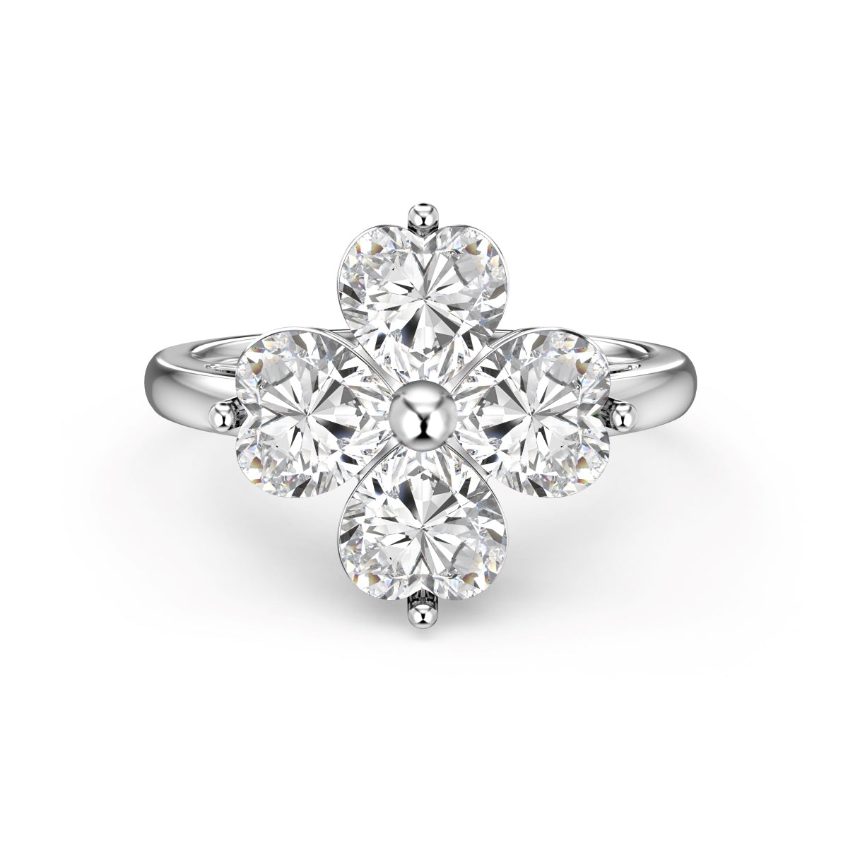 [Luxe Jewelry]Heart-shaped Four-Leaf Clover Ball Ring