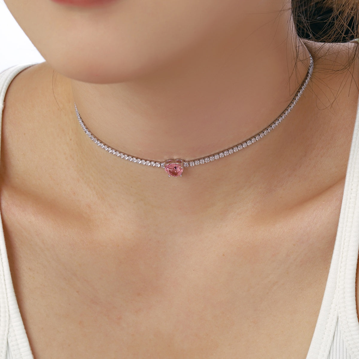 [Luxe Jewelry]2.0 Carat Sparkling Tennis Heart Cut Necklace