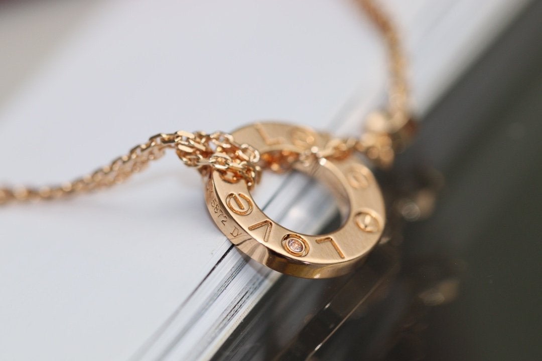 [Luxe Jewelry]LOVE NECKLACE ADJUSTABLE ROSE GOLD 2 DIAMOND