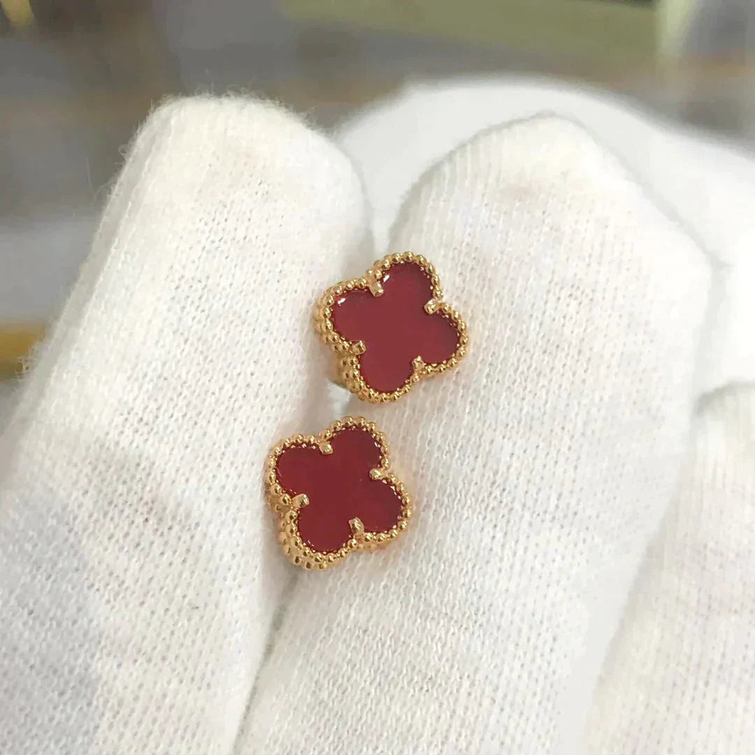 [Bijoux de luxe]Boucles d'oreilles Clover Mini 9,5 mm en cornaline